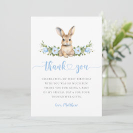 Blue Floral Spring Rabbit Some Bunny 1st Birthday Bedankkaart