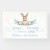 Blue Floral Spring Rabbit Some Bunny 1st Birthday Spandoek (Horizontaal)
