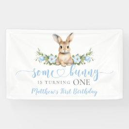 Blue Floral Spring Rabbit Some Bunny 1st Birthday Spandoek