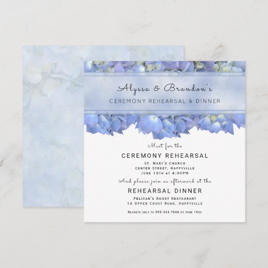 Blue Floral Square repesal Dinner Invitation Kaart (Voorkant / Achterkant)