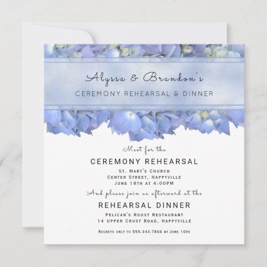 Blue Floral Square repesal Dinner Invitation Kaart (Voorkant)