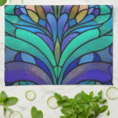 Blue floral stained glass theedoek (Gevouwen)