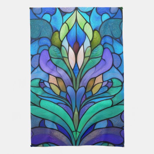 Blue floral stained glass theedoek (Verticaal)