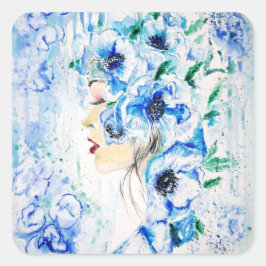 Blue Floral Sticker Fantasy Painting