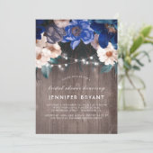 Blue Floral String Lights Rustiek Vrijgezellenfees Kaart (Staand voorkant)