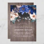 Blue Floral String Lights Rustiek Vrijgezellenfees Kaart (Voorkant / Achterkant)