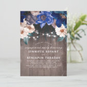 Blue Floral String Lights Rustieke Engagement Part Kaart (Staand voorkant)
