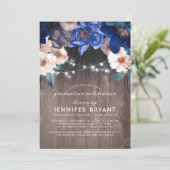Blue Floral String Lights Rustieke Graduation Part Kaart (Staand voorkant)