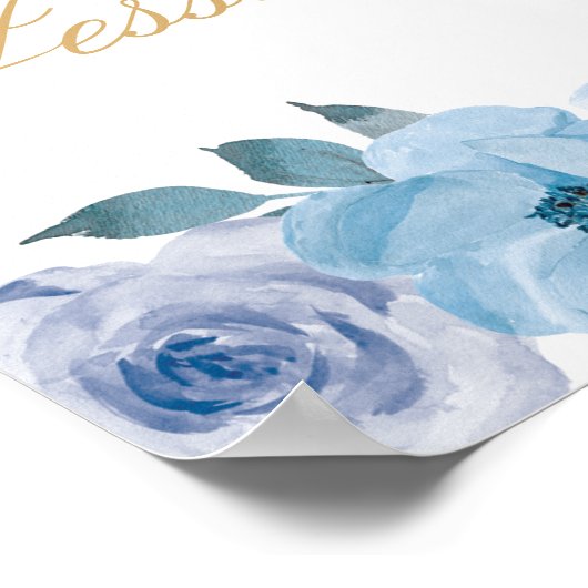 Blue Floral String Lights White Wedding Welcome Poster (Hoek)