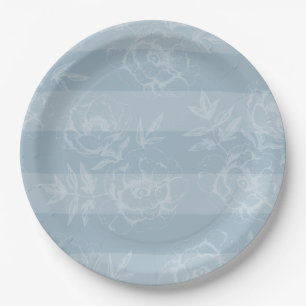 Blue Floral Stripe Dinner Party Borden Papieren Bordje