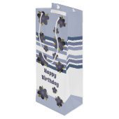 Blue Floral Stripe Gift Bag Wijn Cadeautas (Achterkant Gekanteld)