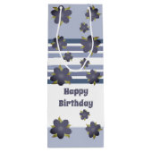 Blue Floral Stripe Gift Bag Wijn Cadeautas (Achterkant)
