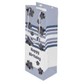 Blue Floral Stripe Gift Bag Wijn Cadeautas (Voorkant Gekanteld)