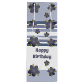 Blue Floral Stripe Gift Bag Wijn Cadeautas (Voorkant)