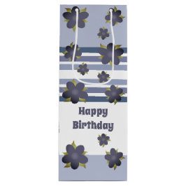 Blue Floral Stripe Gift Bag Wijn Cadeautas