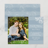 Blue Floral Stripe Wedding Invitation Kaart (Voorkant / Achterkant)
