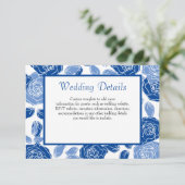 Blue Floral Stylish Roos Chic Simple Wedding Informatiekaartje (Staand voorkant)