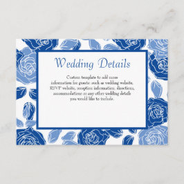 Blue Floral Stylish Roos Chic Simple Wedding Informatiekaartje