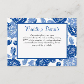 Blue Floral Stylish Roos Chic Simple Wedding Informatiekaartje