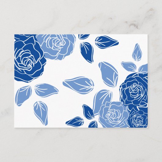 Blue Floral Stylish Roos Chic Simple Wedding Informatiekaartje (Achterkant)
