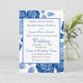 Blue Floral Stylish Roos Chic Simple Wedding Kaart (Staand voorkant)