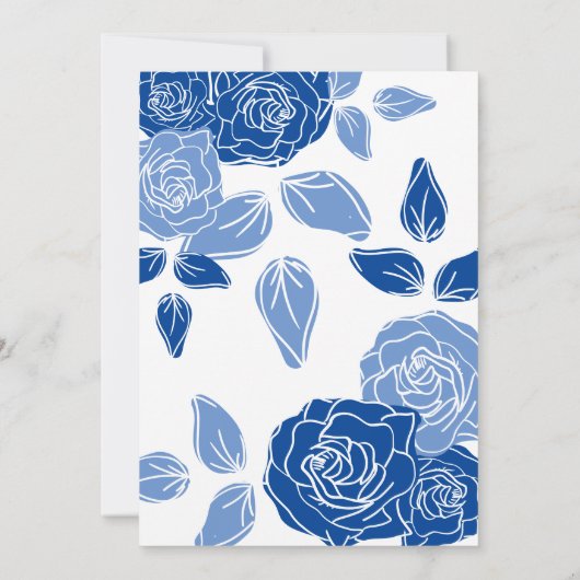 Blue Floral Stylish Roos Chic Simple Wedding Kaart (Achterkant)