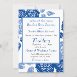Blue Floral Stylish Roos Chic Simple Wedding Kaart