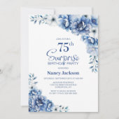 Blue Floral Surprise 75e verjaardagsfeestje Kaart (Voorkant)