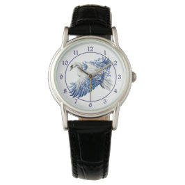 Blue Floral Swan Horloge