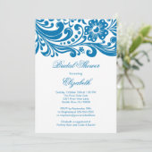 Blue Floral Swirl Bridal Shower Kaart (Staand voorkant)