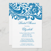 Blue Floral Swirl Bridal Shower Kaart (Voorkant / Achterkant)