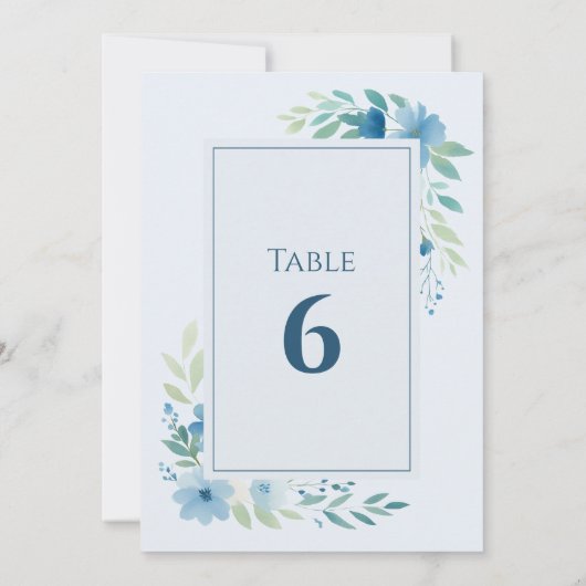 Blue Floral Table Number Kaart (Achterkant)