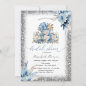 Blue Floral Tea cup Glitter Lijst Baby shower Kaart (Voorkant)