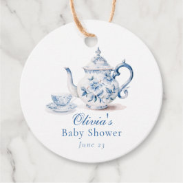 Blue Floral Tea Party Baby shower Bedankjes Labels