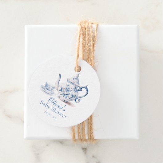 Blue Floral Tea Party Baby shower Bedankjes Labels (In situ)