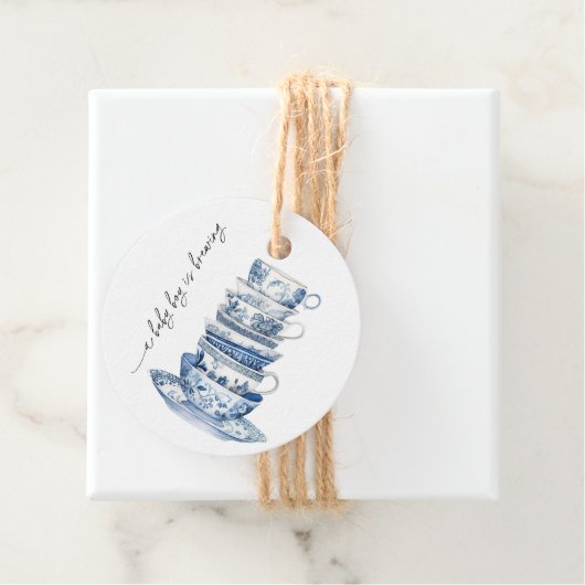 Blue Floral Tea Party Baby shower Bedankjes Labels (In situ)