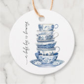 Blue Floral Tea Party Baby shower Bedankjes Labels (Voorkant)