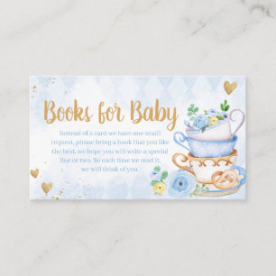 Blue Floral Tea Party Baby shower Boeken voor Baby Informatiekaartje