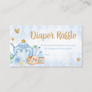 Blue Floral Tea Party Baby shower Luier Raffle Informatiekaartje