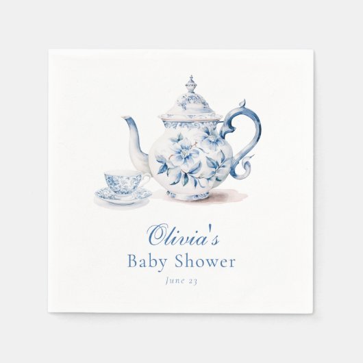 Blue Floral Tea Party Baby shower Servet (Voorkant)