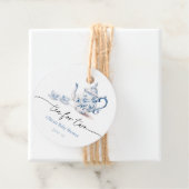 Blue Floral Tea Party Twin Baby shower Bedankjes Labels (In situ)