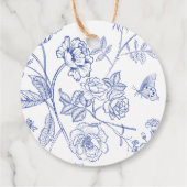 Blue Floral Tea Party Twin Baby shower Bedankjes Labels (Achterkant)