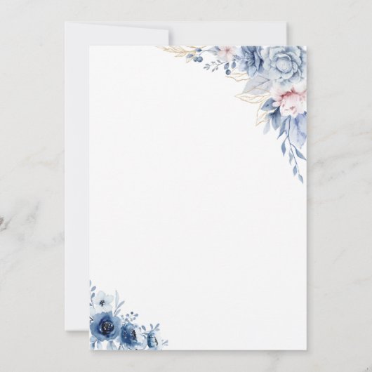 Blue Floral Tea Party Verjaardag Uitnodiging (Achterkant)