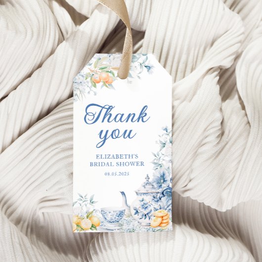 Blue Floral Tea Party Vrijgezellenfeest Favorieten Cadeaulabel