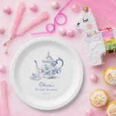 Blue Floral Tea Party Vrijgezellenfeest Papieren Bordje (Feest)