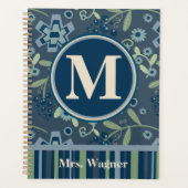 Blue Floral Teacher Gepersonaliseerde Monogram Naa Planner (Voorkant)