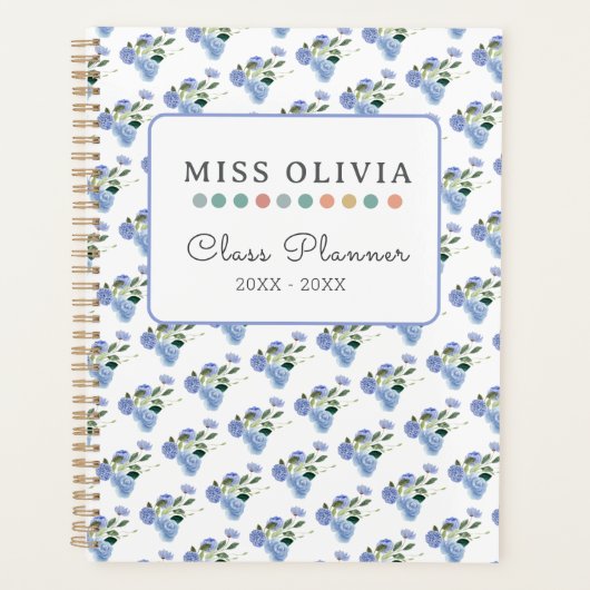 Blue Floral Teacher Planner: Gepersonaliseerd gesc Planner (Voorkant)
