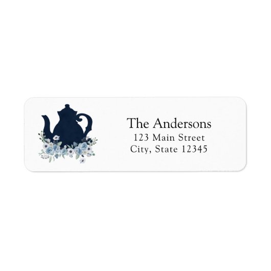 Blue Floral Teapot Return Address Label (Voorkant)