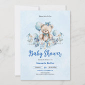 Blue Floral Teddy Bear Baby shower Kaart (Voorkant)