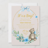 Blue Floral Teddy Bear Het is een Boy Baby shower Kaart (Voorkant)